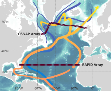 Schematic map of UK OSNAP array, with RAPID array shown